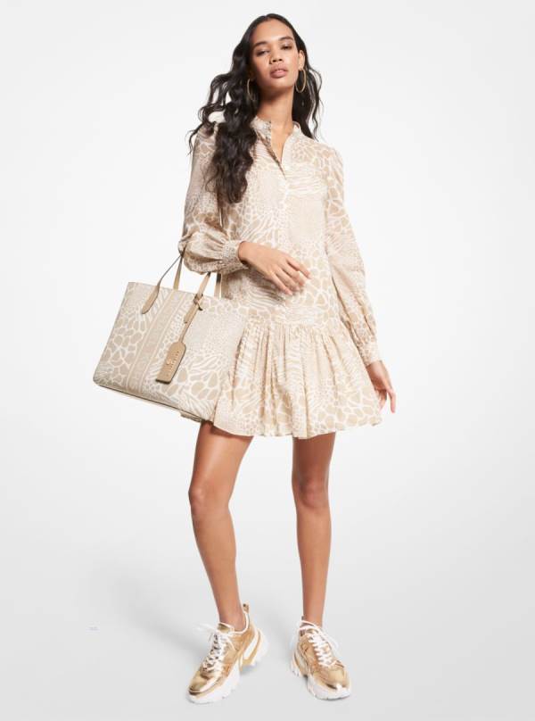 Damske Saty Michael Kors Mixed Animal Print Cotton Lawn Shirt Hnedožltý - Oblecenie Michael Kors Sleva | ELCBG-0241